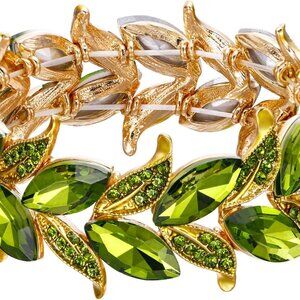 Women's Wedding Bridal Crystal Marquise-Shape Leaf Stretch Bangle Bracelet